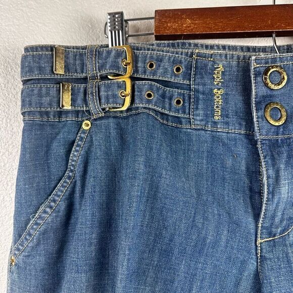Y2K Apple Bottom Jeans Womens 38 Multi Buckle Detail Baggy Denim Crop Streetwear - Picture 4 of 15